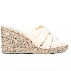 Vince Gilian Leather Espadrilles Wedge Sandals Marble Cream - NWT